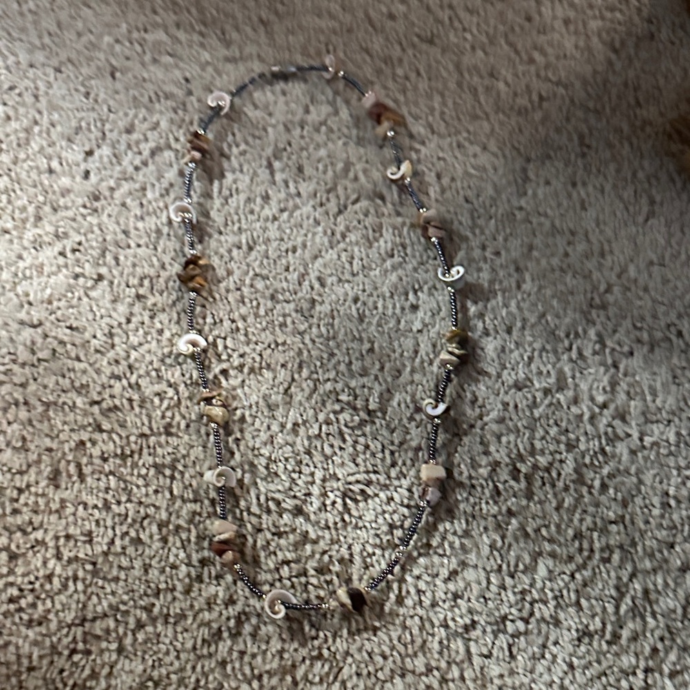 Chic Silver and Brown Beaded Necklace shell